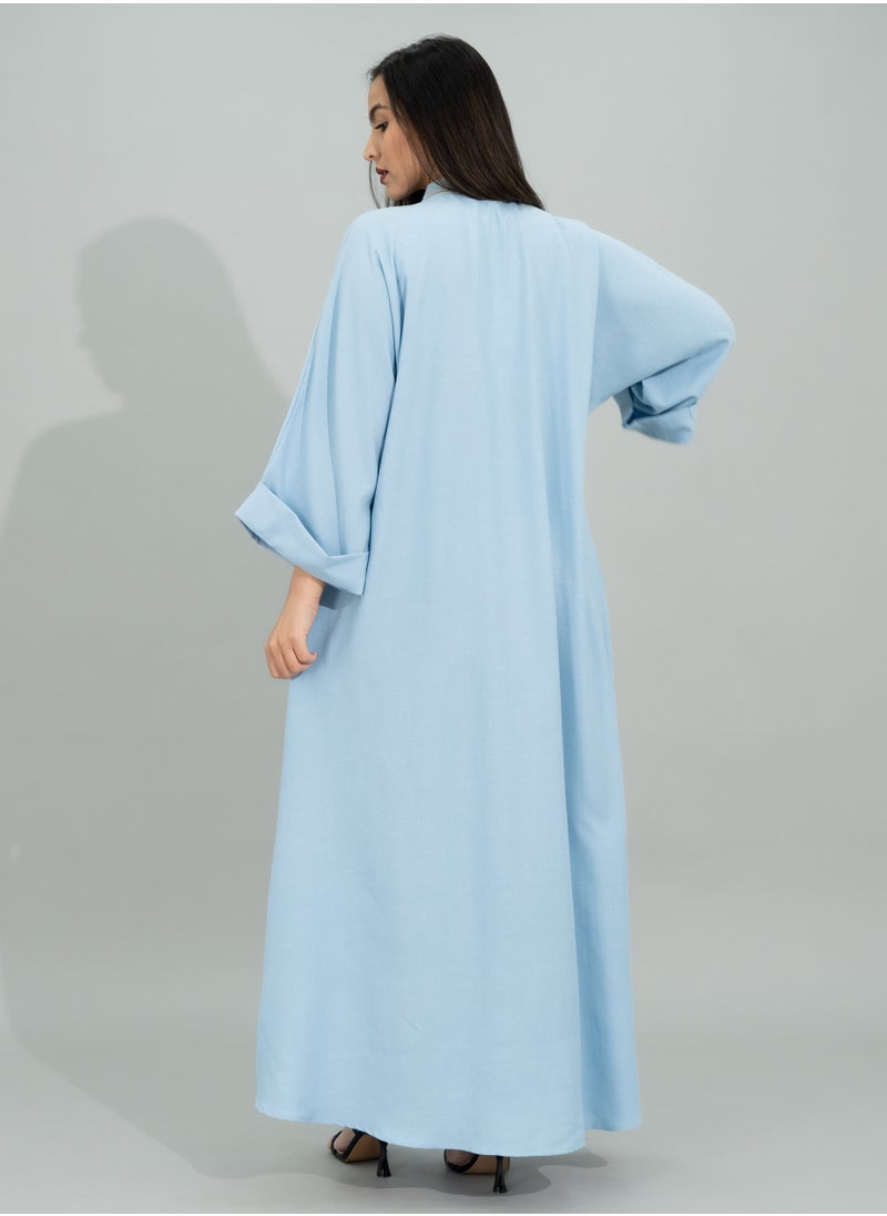 IKKXA - Solid Embroidery Elegant Jalabiya CJ1097 Blue - Image 1