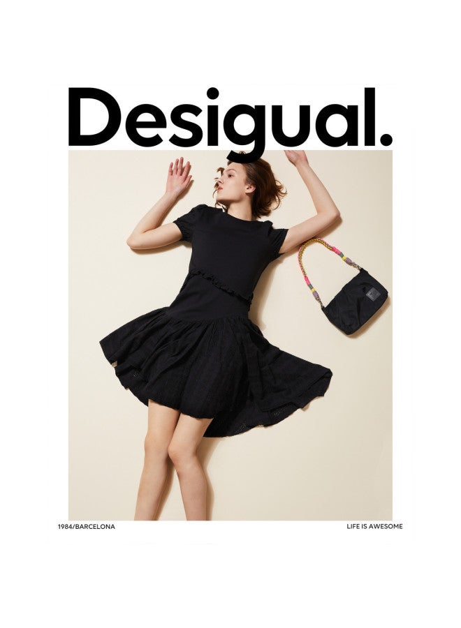 DESIGUAL فستان ميدي نسائي بتصميم غير متساوي مع حواف متسعة - Image 2