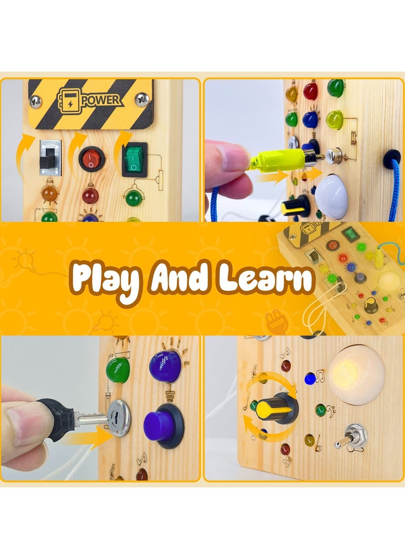 Montessori Toddler Busy Board, Baby Wooden Busy Board with 8 LED Light switches, Sensory Toys Light Switch Toys Travel Toys for 1+ Year Old Baby and Toddler  - Image 3