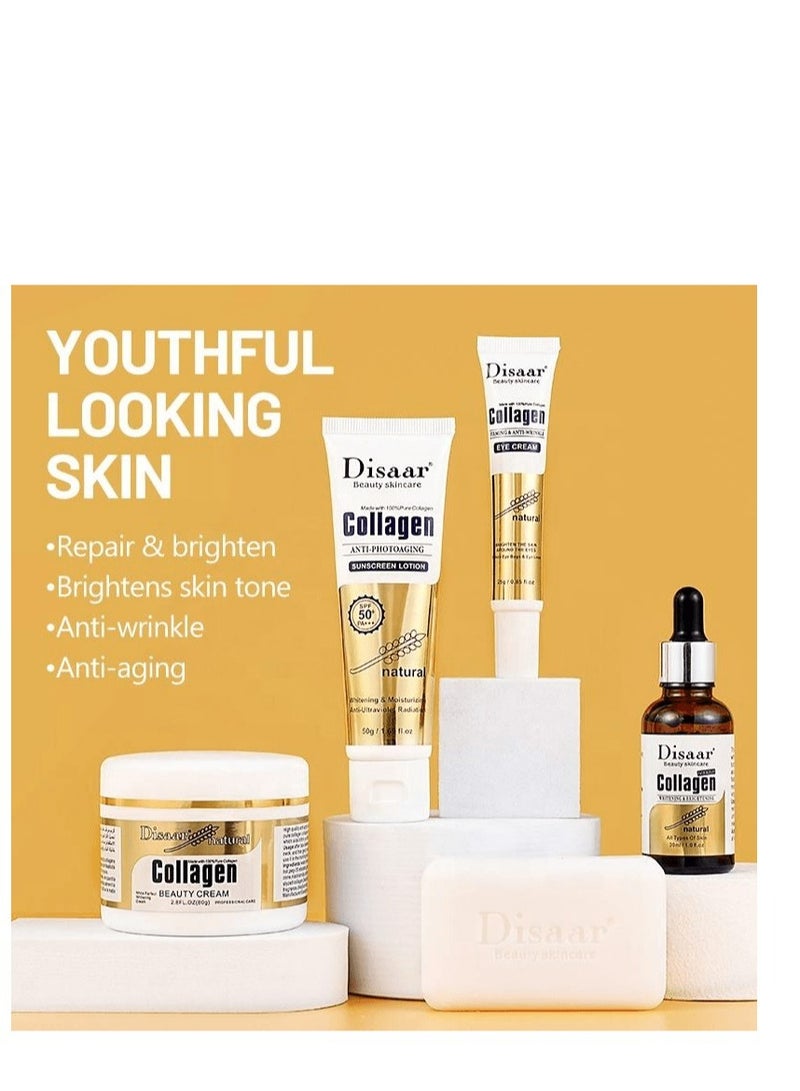 ديسار مجموعة العناية بالبشرة الطبيعية بنسبة 100% من الكولاجين المضاد للشيخوخة وتفتيح البشرة وتوحيد اللون، مكونة من 5 قطع لإصلاح البشرة - Image 5