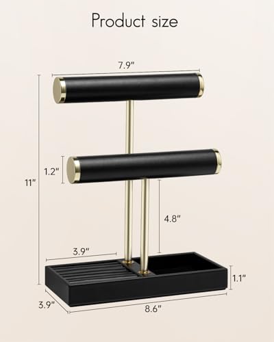 VLANDO 2 Tier Bracelet Holder Organizer with Tray Leather Jewelry Stand Organizer for Women Jewelry Holder Display for Necklace Watches Rings Earrings Bangle Scrunchie Black - Image 3