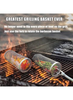 GGEROU 1-pecie Rolling Grilling Baskets Rolling BBQ Basket BBQ Accessories Round Stainless Steel BBQ Grill Mesh Baskets Camping Grill Basket 30.5*9.4cm  - Image 3