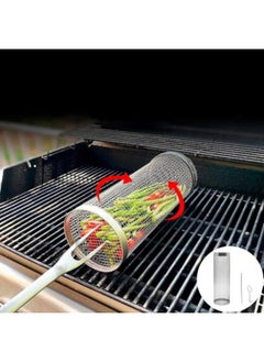 GGEROU 1-pecie Rolling Grilling Baskets Rolling BBQ Basket BBQ Accessories Round Stainless Steel BBQ Grill Mesh Baskets Camping Grill Basket 30.5*9.4cm  - Image 1