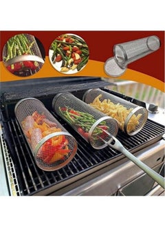 GGEROU 1-pecie Rolling Grilling Baskets Rolling BBQ Basket BBQ Accessories Round Stainless Steel BBQ Grill Mesh Baskets Camping Grill Basket 30.5*9.4cm  - Image 2