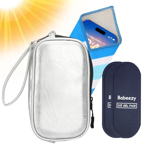 Babeezy Thermal Phone Cooling Pouch for Beach & Pool iPhone Cooling Bag with 2 Reusable Gel Packs Prevent Overheating Water-Resistant Zipper Insulated Faux Leather Phone Cooler Bag for Summer Heat - Image 1