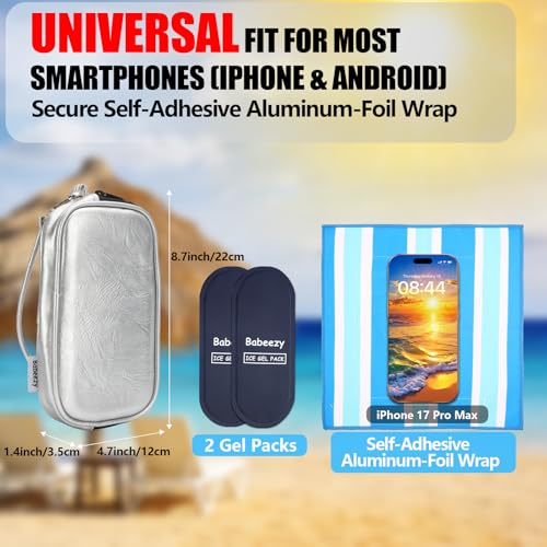 Babeezy Thermal Phone Cooling Pouch for Beach & Pool iPhone Cooling Bag with 2 Reusable Gel Packs Prevent Overheating Water-Resistant Zipper Insulated Faux Leather Phone Cooler Bag for Summer Heat - Image 5