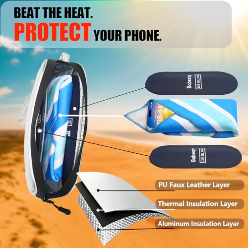 Babeezy Thermal Phone Cooling Pouch for Beach & Pool iPhone Cooling Bag with 2 Reusable Gel Packs Prevent Overheating Water-Resistant Zipper Insulated Faux Leather Phone Cooler Bag for Summer Heat - Image 3