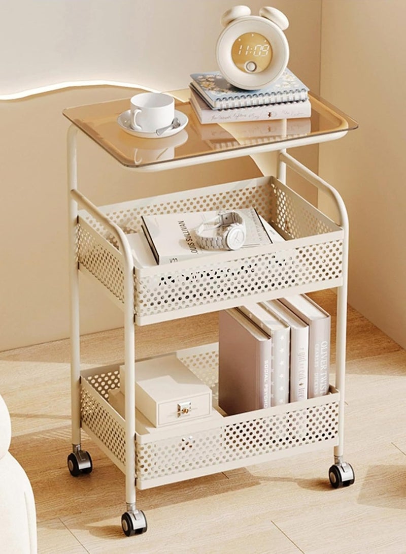 XiuWoo 3 Tier Utility Rolling Cart, Multifunctional Trolley with Wheels, Movable Side Table, Storage Rack, Suitable for Living Room, Bedroom, Balcony White - Image 1