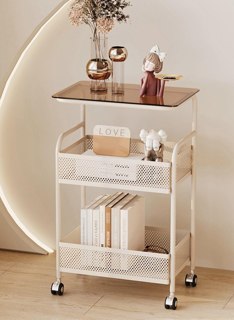 XiuWoo 3 Tier Utility Rolling Cart, Multifunctional Trolley with Wheels, Movable Side Table, Storage Rack, Suitable for Living Room, Bedroom, Balcony White - Image 2