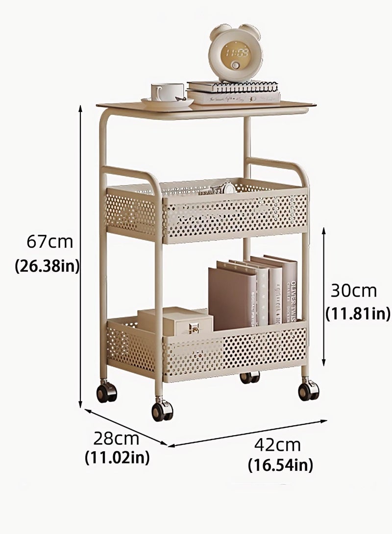 XiuWoo 3 Tier Utility Rolling Cart, Multifunctional Trolley with Wheels, Movable Side Table, Storage Rack, Suitable for Living Room, Bedroom, Balcony White - Image 5