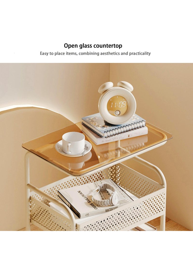 XiuWoo 3 Tier Utility Rolling Cart, Multifunctional Trolley with Wheels, Movable Side Table, Storage Rack, Suitable for Living Room, Bedroom, Balcony White - Image 4