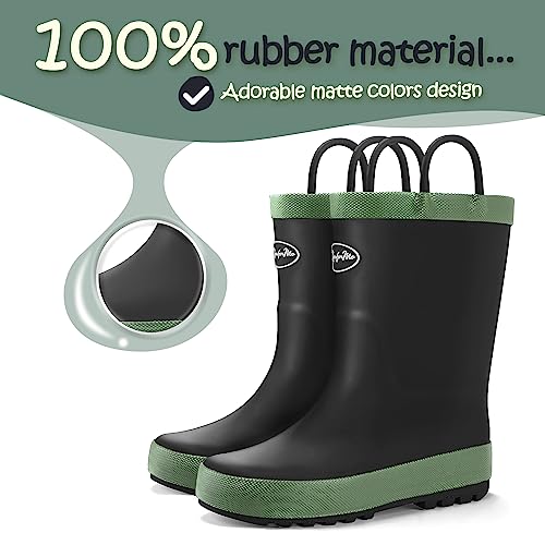 K KomForme KomForme Kids Rain Boots, Waterproof Rubber Matte Boots with Reflective Stripes and Easy-on Handles Black, 4 Big Kid - Image 2