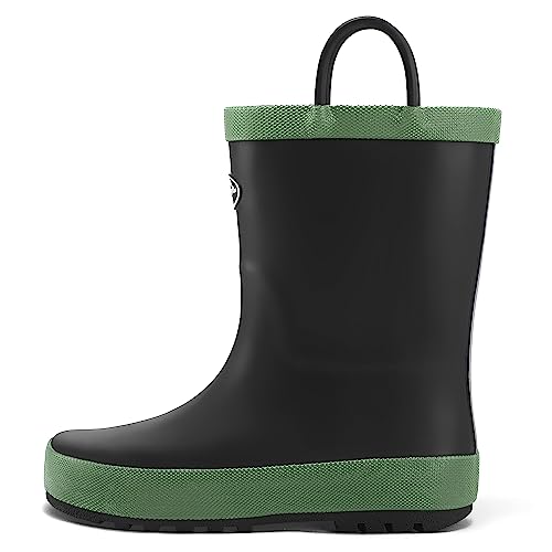 K KomForme KomForme Kids Rain Boots, Waterproof Rubber Matte Boots with Reflective Stripes and Easy-on Handles Black, 4 Big Kid - Image 1