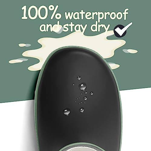 K KomForme KomForme Kids Rain Boots, Waterproof Rubber Matte Boots with Reflective Stripes and Easy-on Handles Black, 4 Big Kid - Image 3