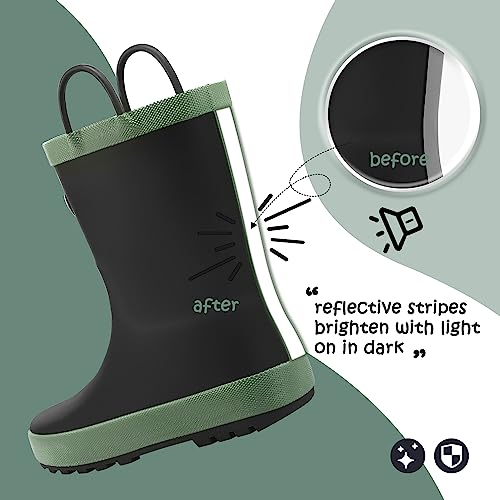 K KomForme KomForme Kids Rain Boots, Waterproof Rubber Matte Boots with Reflective Stripes and Easy-on Handles Black, 4 Big Kid - Image 4