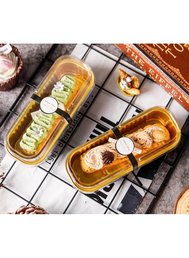 NPLUX NPLUX 100 Pack Mini Cake Pans with Lids and Spoons Black Gold Rectangular Aluminum Foil Baking Pans Mini Cheesecake Containers(6.8oz) - Image 2