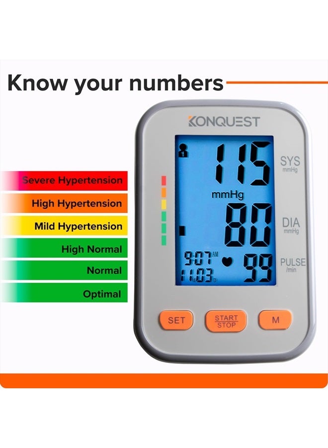 Konquest KBP-2704A Automatic Upper Arm Blood Pressure Monitor - Adjustable Cuff - Large Backlit Display - Irregular Heartbeat Detector - Tensiometro Digital… - Image 3