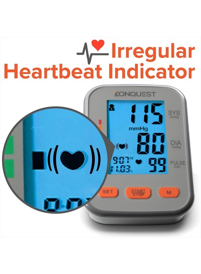 Konquest KBP-2704A Automatic Upper Arm Blood Pressure Monitor - Adjustable Cuff - Large Backlit Display - Irregular Heartbeat Detector - Tensiometro Digital… - Image 5