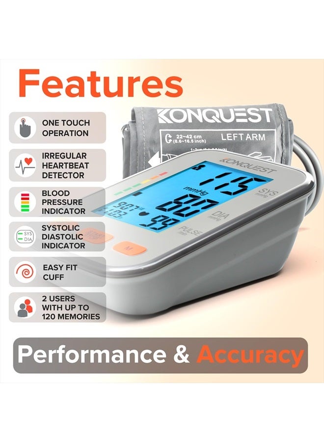 Konquest KBP-2704A Automatic Upper Arm Blood Pressure Monitor - Adjustable Cuff - Large Backlit Display - Irregular Heartbeat Detector - Tensiometro Digital… - Image 2