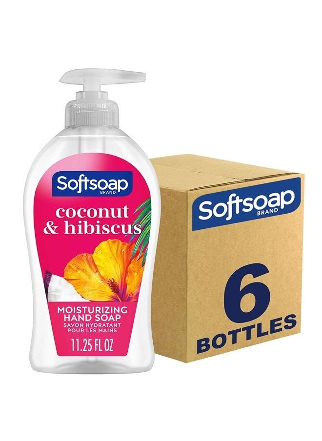 Softsoap Coconut & Hibiscus Scent Hydrating Liquid Hand Soap, Liquid Hand Soap, 11.25 Ounce, 6 Pack  - Image 1