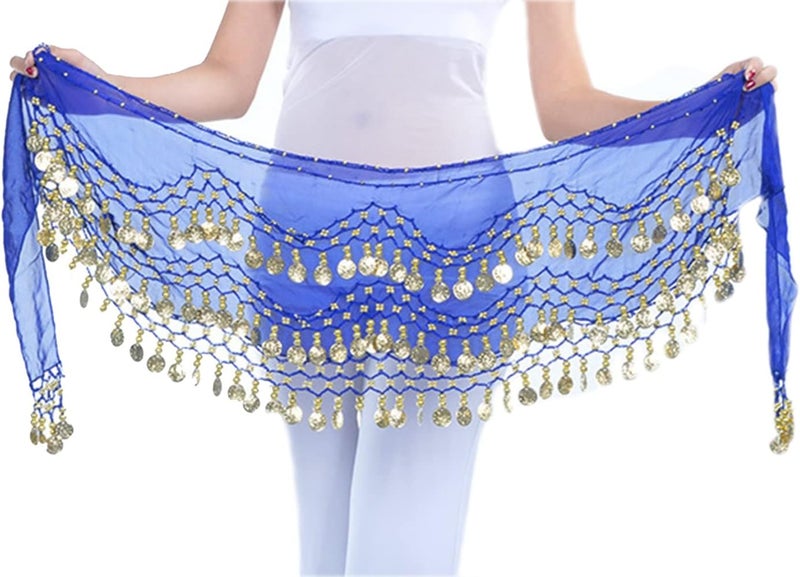 Lauthen.S 128 Coins Belly Dance Hip Scarf Tribal Belt Halloween Genie Costume Accessory - Image 1