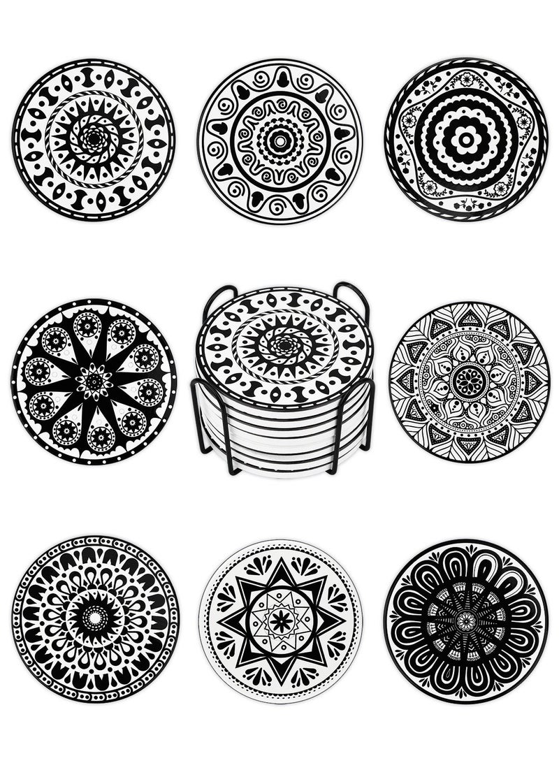 URbazaar 8 Pcs Drink Coasters with Holder, Absorbent Coaster Sets, Ceramic Drink Coaster for Tabletop Protection,Suitable for Kinds of Cups, Wooden Table, Cool Home Decor - Image 1