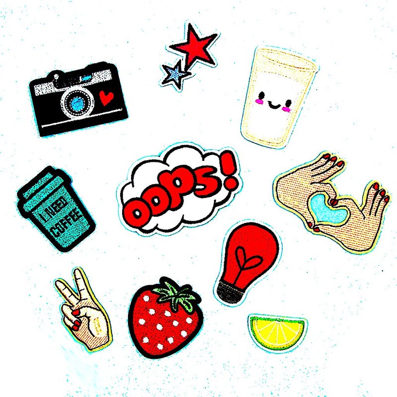 Segolike 10 Pieces DIY Embroidered Sew Iron on Patches Gesture Star Camera Strawberry Applique Decorations - Image 2