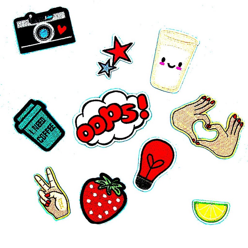 Segolike 10 Pieces DIY Embroidered Sew Iron on Patches Gesture Star Camera Strawberry Applique Decorations - Image 1