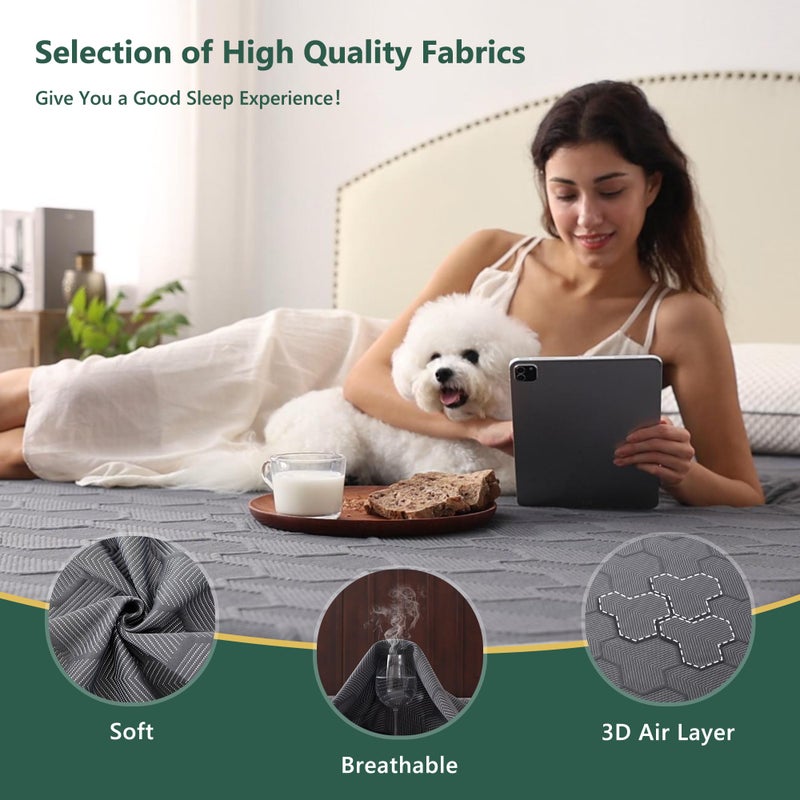 FELTYBED Queen Size Waterproof Mattress Protector, 40% Rayon Derived from Bamboo Grey Mattress Pad Cover, 3D Air Fabric Breathable Mattress Pad Fitted with Deep Pocket 6"- 15" Machine Washable - Image 4