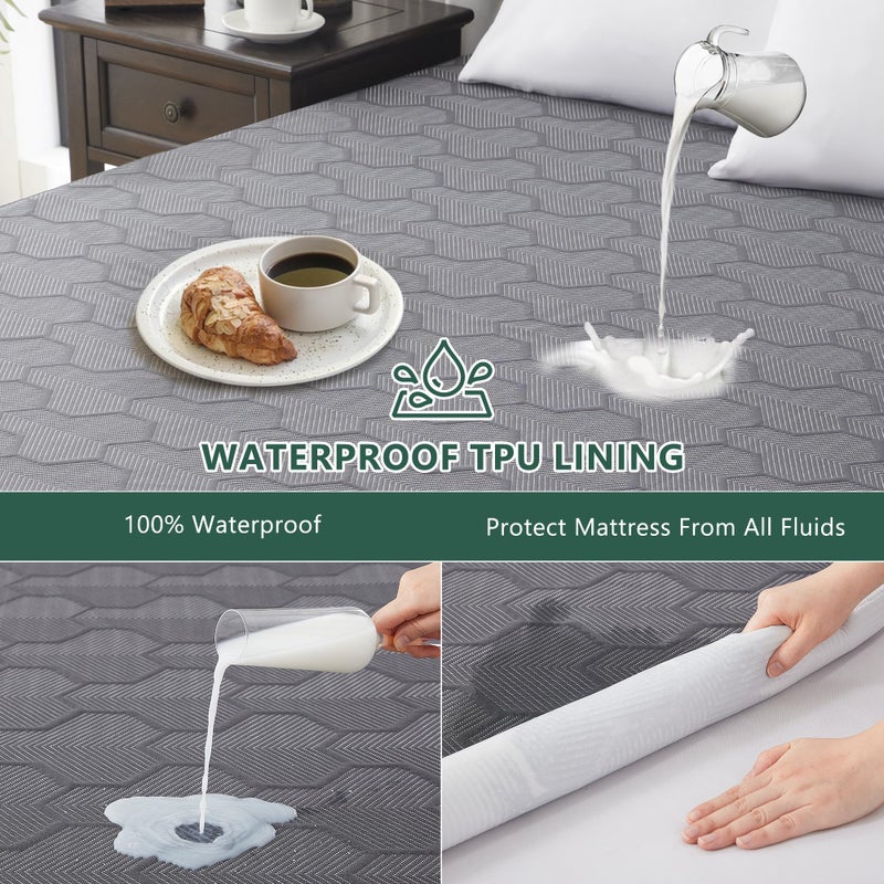 FELTYBED Queen Size Waterproof Mattress Protector, 40% Rayon Derived from Bamboo Grey Mattress Pad Cover, 3D Air Fabric Breathable Mattress Pad Fitted with Deep Pocket 6"- 15" Machine Washable - Image 2