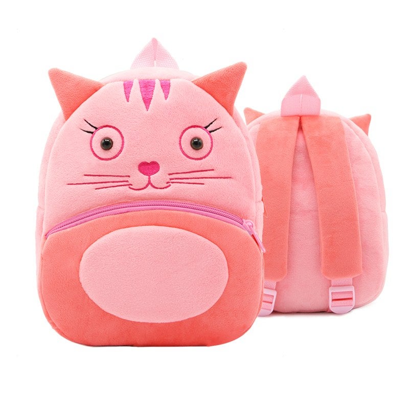 Plush Kids Backpack, Cat Animal Design, Soft Lightweight School Bag for Toddlers and Preschool Kids - Image 1