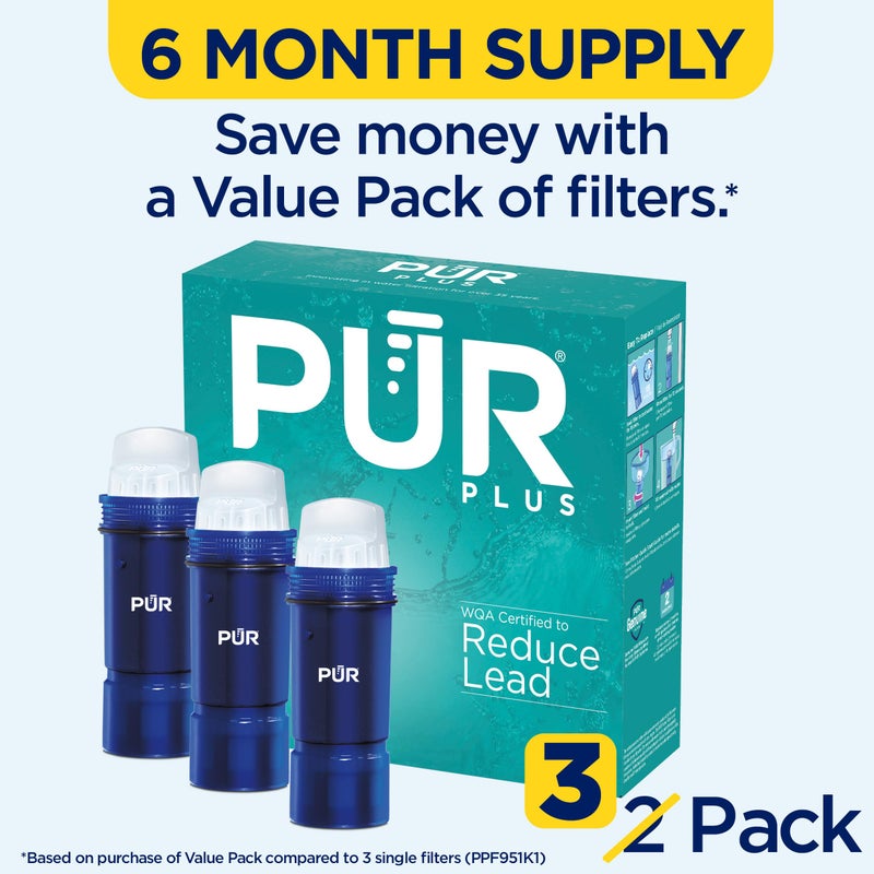 PUR Plus Water Filter Replacement for Pitchers & Dispensers, 6-Month Supply, 3 Count, Blue (PPF951K3) - Image 2