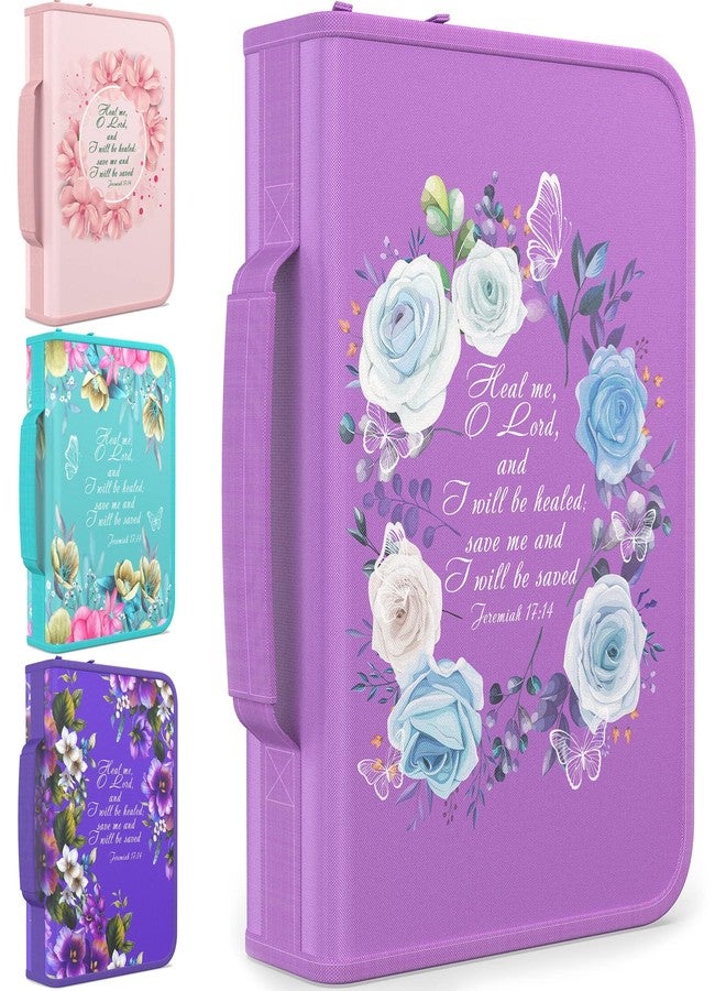DEHITE Bible Cover Case for Women — Bible Carrying Cases for Women – Lilac Floral Large Size – Bag Fits Book 7 x 10.1 x 1.9 in – Pen Slots – Zippered Pocket – Premium Fabric – Christian Gift - Image 1