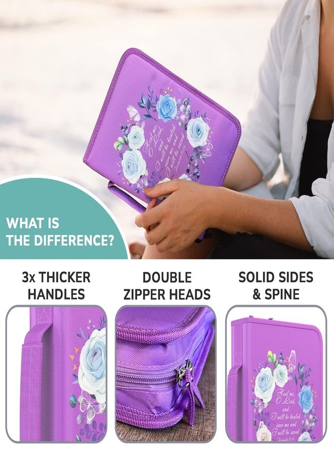 DEHITE Bible Cover Case for Women — Bible Carrying Cases for Women – Lilac Floral Large Size – Bag Fits Book 7 x 10.1 x 1.9 in – Pen Slots – Zippered Pocket – Premium Fabric – Christian Gift - Image 5