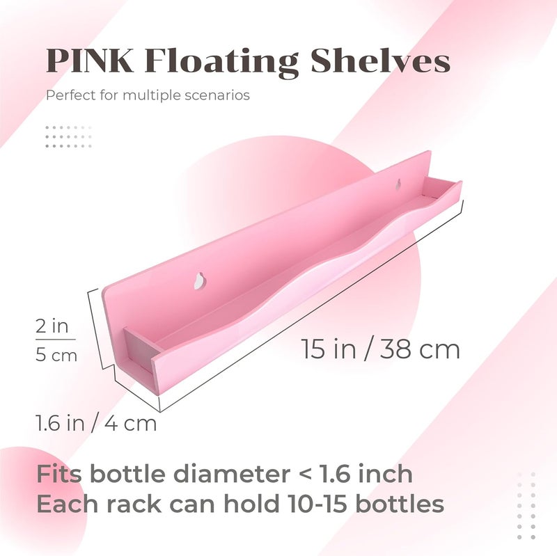 YMVV 6 Pack Nail Polish Wall Mounted Shelf,15 Inch Nail Polish Floating Shelves for 66-90 Bottles Multi-Purpose,Ideal Gift, Great Display for Salons Retailers,Pink - Image 4