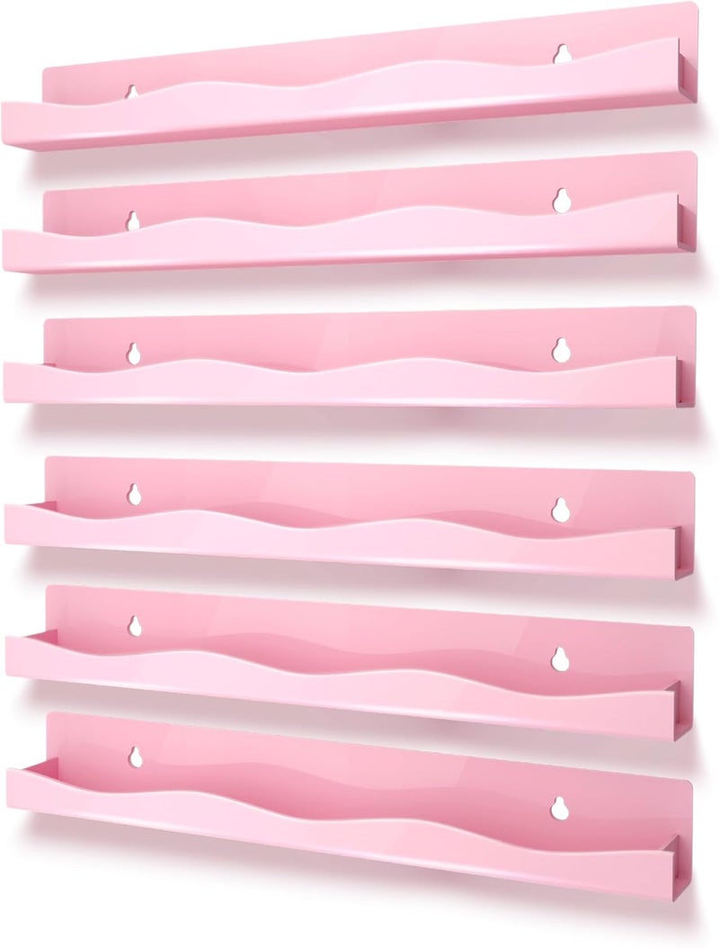 YMVV 6 Pack Nail Polish Wall Mounted Shelf,15 Inch Nail Polish Floating Shelves for 66-90 Bottles Multi-Purpose,Ideal Gift, Great Display for Salons Retailers,Pink - Image 1