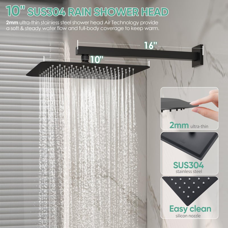 HoliSpa Black Shower System with Tub Spout, All Metal Tub Shower Faucet Set with 10" Rain Shower Head and Handheld Spray combo, Wall Mounted Tub Shower Systems with Valve and Trim Kit, Matte Black - Image 3