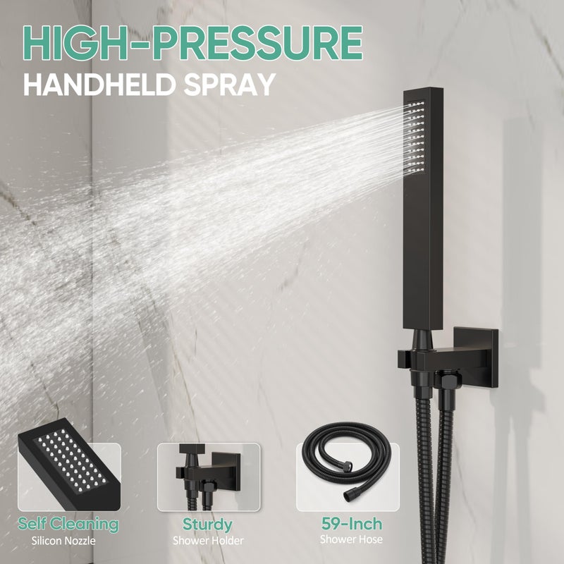 HoliSpa Black Shower System with Tub Spout, All Metal Tub Shower Faucet Set with 10" Rain Shower Head and Handheld Spray combo, Wall Mounted Tub Shower Systems with Valve and Trim Kit, Matte Black - Image 4