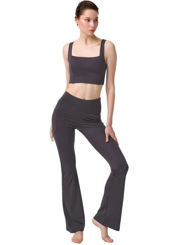 COTTONHILL Smoked High Waist Double Pocketed Bell-bottom Women's Leggings  - Image 1