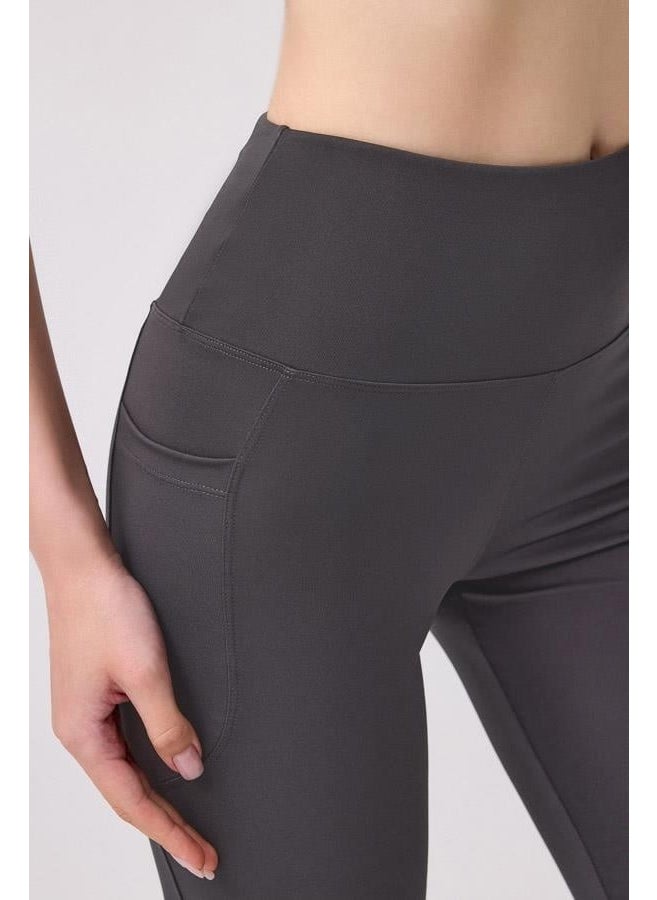 COTTONHILL Smoked High Waist Double Pocketed Bell-bottom Women's Leggings  - Image 5