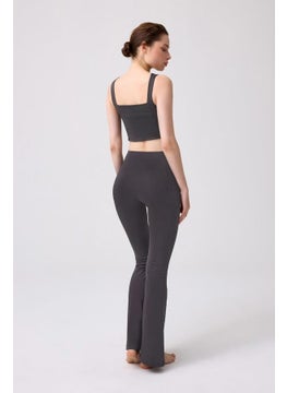 COTTONHILL Smoked High Waist Double Pocketed Bell-bottom Women's Leggings  - Image 4