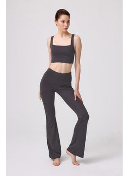COTTONHILL Smoked High Waist Double Pocketed Bell-bottom Women's Leggings  - Image 3