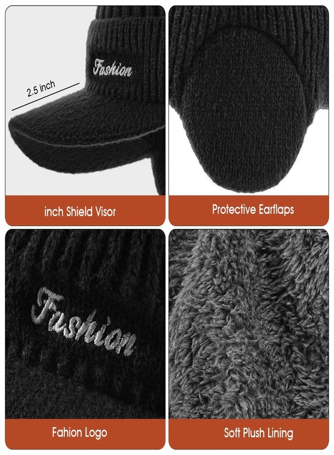 Pleneal Winter Hat with Ear Flaps for Men, Beanie with Brim Hat Scarf Set, Warm Fleece Lined Skull Cap Neck Warmer for Women - Image 4
