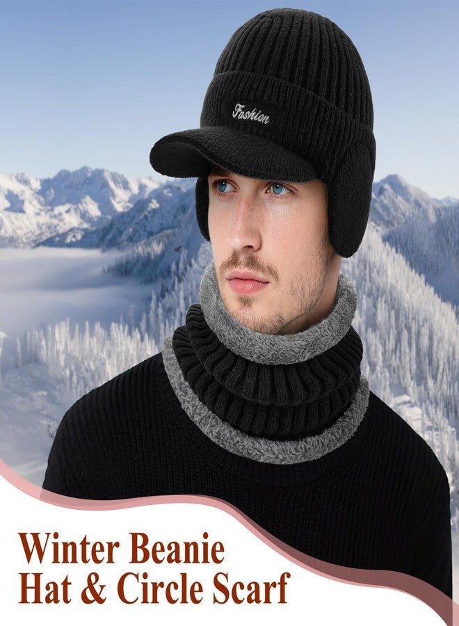 Pleneal Winter Hat with Ear Flaps for Men, Beanie with Brim Hat Scarf Set, Warm Fleece Lined Skull Cap Neck Warmer for Women - Image 5