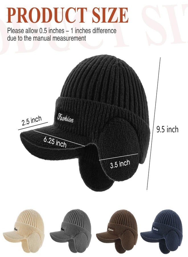 Pleneal Winter Hat with Ear Flaps for Men, Beanie with Brim Hat Scarf Set, Warm Fleece Lined Skull Cap Neck Warmer for Women - Image 2