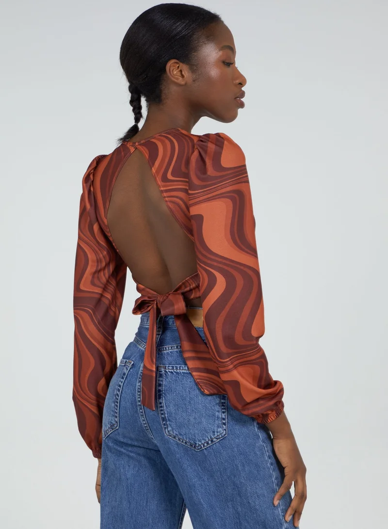 Pink Vanilla Open Back Marble Print Top