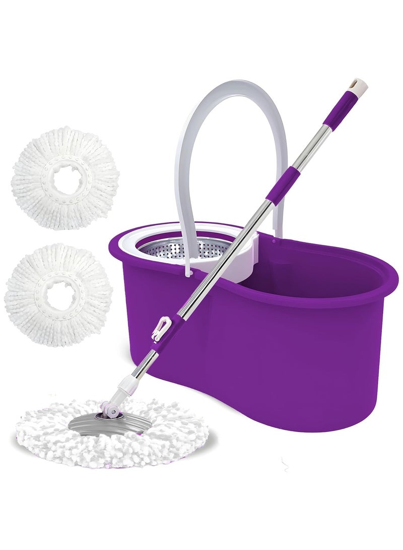 Mops for Floor Cleaning Stainless Steel Spin Mop and Bucket with,Hands Free Wringing, Telescopic Mop Handle, 360° Rotating Mop Head, Reusable Refills 45x26x23cm Purple  - Image 1