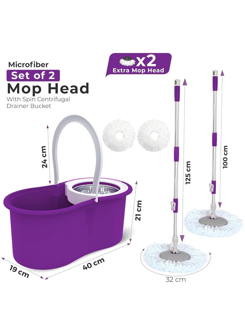 Mops for Floor Cleaning Stainless Steel Spin Mop and Bucket with,Hands Free Wringing, Telescopic Mop Handle, 360° Rotating Mop Head, Reusable Refills 45x26x23cm Purple  - Image 3