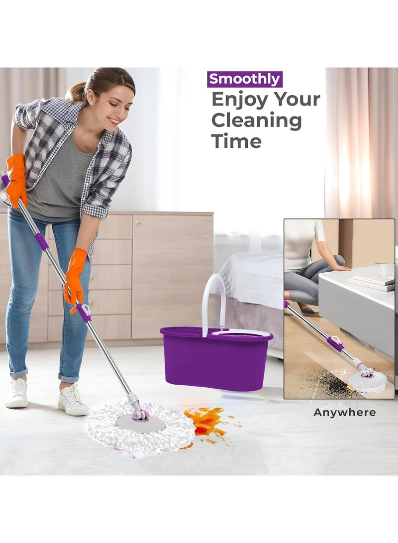 Mops for Floor Cleaning Stainless Steel Spin Mop and Bucket with,Hands Free Wringing, Telescopic Mop Handle, 360° Rotating Mop Head, Reusable Refills 45x26x23cm Purple  - Image 4