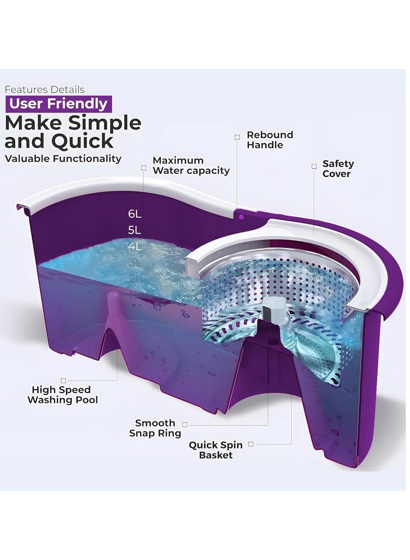 Mops for Floor Cleaning Stainless Steel Spin Mop and Bucket with,Hands Free Wringing, Telescopic Mop Handle, 360° Rotating Mop Head, Reusable Refills 45x26x23cm Purple  - Image 5